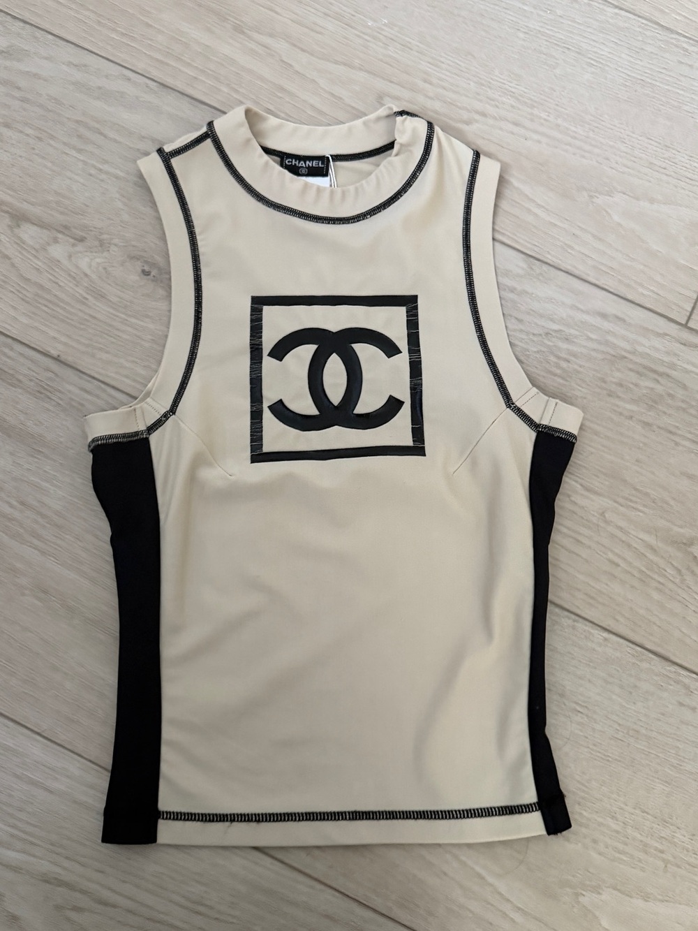 CHANEL Black and Cream Logo Athletic Tank - Picture 2 of 5